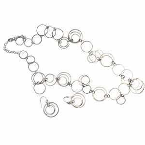Silvertone 24" Ring Necklace with Matching Earrings Flashy Movement Lightweight